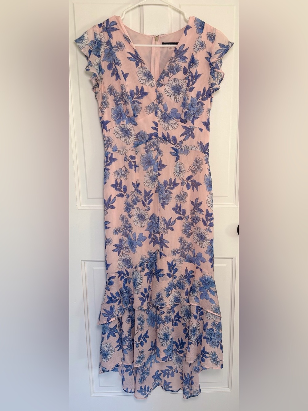 Tommy Hilfiger Rivera Floral Chiffon High Low Ruffle Dress Pink Blue Size 2